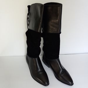 Black Genuine Leather and Suede Knee-high Riding Boots